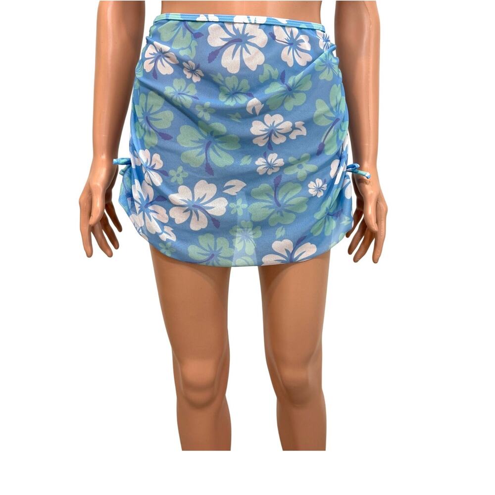XS S hibiscus floral sheer mesh stretch ruched swim cover skirt SW2 3512
